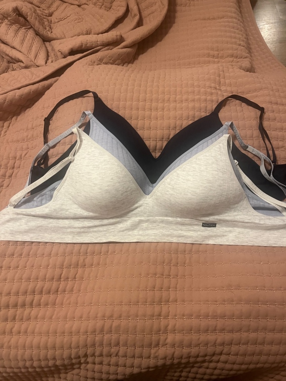 Nautica Seamless Wireless Bras in Black and Light Gray - 3-Pack